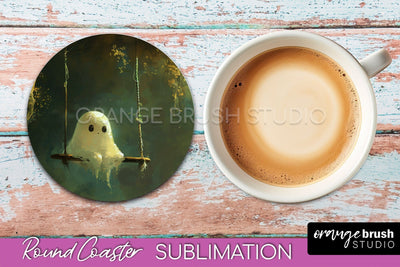 Ghost Coaster - Halloween Round Coaster Sublimation Design Sublimation OrangeBrushStudio 