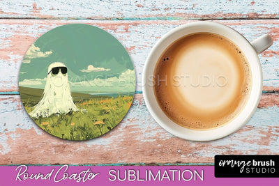 Ghost Coaster - Halloween Round Coaster Sublimation Design Sublimation OrangeBrushStudio 