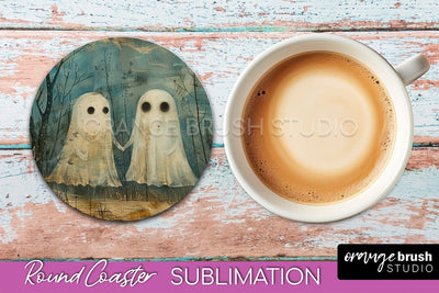 Ghost Coaster - Halloween Round Coaster Sublimation Design Sublimation OrangeBrushStudio 