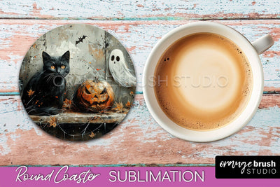 Ghost Coaster - Halloween Round Coaster Sublimation Design Sublimation OrangeBrushStudio 
