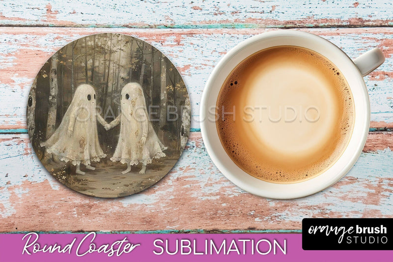 Ghost Coaster - Halloween Round Coaster Sublimation Design Sublimation OrangeBrushStudio 