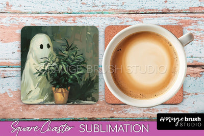 Ghost Coaster - Halloween Square Coaster Sublimation Design Sublimation OrangeBrushStudio 