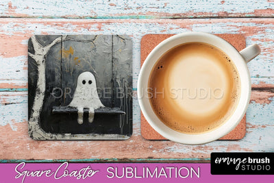 Ghost Coaster - Halloween Square Coaster Sublimation Design Sublimation OrangeBrushStudio 
