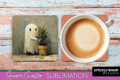Ghost Coaster - Halloween Square Coaster Sublimation Design Sublimation OrangeBrushStudio 