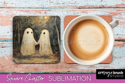 Ghost Coaster - Halloween Square Coaster Sublimation Design Sublimation OrangeBrushStudio 