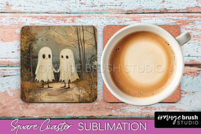 Ghost Coaster - Halloween Square Coaster Sublimation Design Sublimation OrangeBrushStudio 