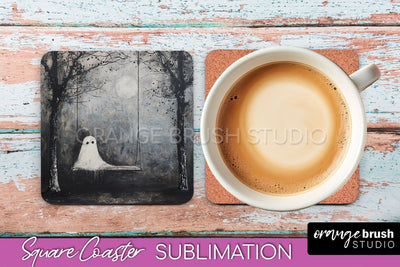 Ghost Coaster - Halloween Square Coaster Sublimation Design Sublimation OrangeBrushStudio 
