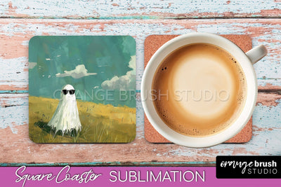 Ghost Coaster - Halloween Square Coaster Sublimation Design Sublimation OrangeBrushStudio 