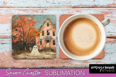 Ghost Coaster - Halloween Square Coaster Sublimation Design Sublimation OrangeBrushStudio 