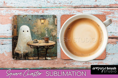 Ghost Coaster - Halloween Square Coaster Sublimation Design Sublimation OrangeBrushStudio 