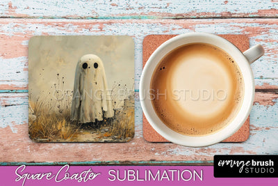 Ghost Coaster - Halloween Square Coaster Sublimation Design Sublimation OrangeBrushStudio 