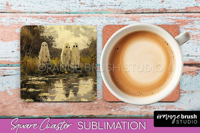 Ghost Coaster - Halloween Square Coaster Sublimation Design Sublimation OrangeBrushStudio 