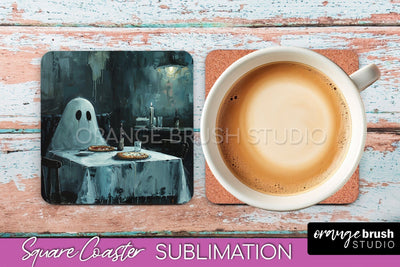 Ghost Coaster - Halloween Square Coaster Sublimation Design Sublimation OrangeBrushStudio 
