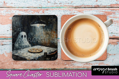Ghost Coaster - Halloween Square Coaster Sublimation Design Sublimation OrangeBrushStudio 
