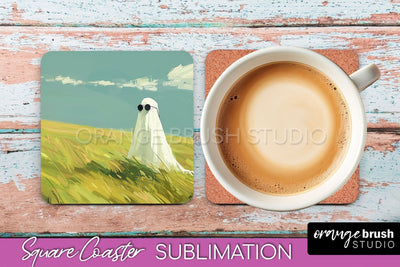 Ghost Coaster - Halloween Square Coaster Sublimation Design Sublimation OrangeBrushStudio 