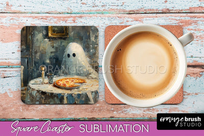 Ghost Coaster - Halloween Square Coaster Sublimation Design Sublimation OrangeBrushStudio 