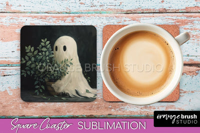 Ghost Coaster - Halloween Square Coaster Sublimation Design Sublimation OrangeBrushStudio 