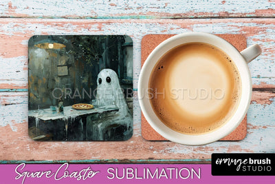 Ghost Coaster - Halloween Square Coaster Sublimation Design Sublimation OrangeBrushStudio 