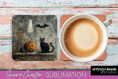 Ghost Coaster - Halloween Square Coaster Sublimation Design Sublimation OrangeBrushStudio 