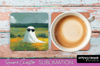 Ghost Coaster - Halloween Square Coaster Sublimation Design Sublimation OrangeBrushStudio 