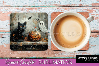 Ghost Coaster - Halloween Square Coaster Sublimation Design Sublimation OrangeBrushStudio 