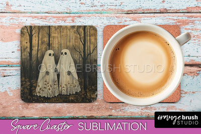 Ghost Coaster - Halloween Square Coaster Sublimation Design Sublimation OrangeBrushStudio 