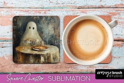 Ghost Coaster - Halloween Square Coaster Sublimation Design Sublimation OrangeBrushStudio 