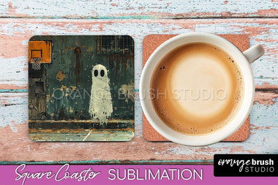 Ghost Coaster - Halloween Square Coaster Sublimation Design Sublimation OrangeBrushStudio 