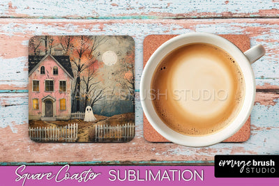 Ghost Coaster - Halloween Square Coaster Sublimation Design Sublimation OrangeBrushStudio 