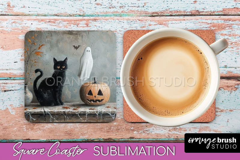 Ghost Coaster - Halloween Square Coaster Sublimation Design Sublimation OrangeBrushStudio 