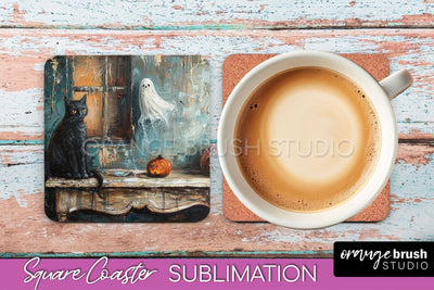 Ghost Coaster - Halloween Square Coaster Sublimation Design Sublimation OrangeBrushStudio 