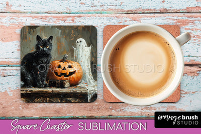 Ghost Coaster - Halloween Square Coaster Sublimation Design Sublimation OrangeBrushStudio 