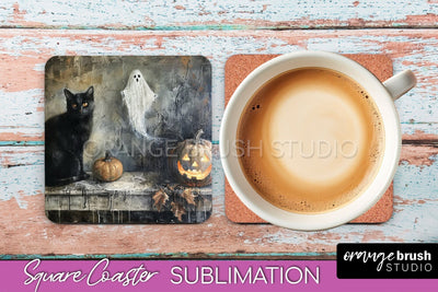 Ghost Coaster - Halloween Square Coaster Sublimation Design Sublimation OrangeBrushStudio 