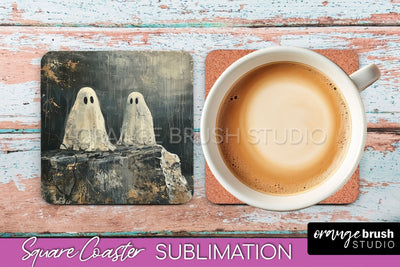 Ghost Coaster - Halloween Square Coaster Sublimation Design Sublimation OrangeBrushStudio 