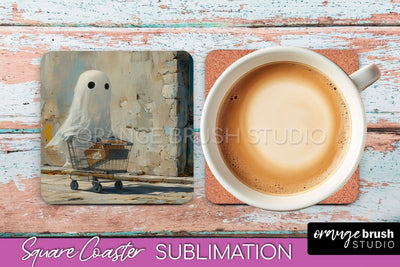 Ghost Coaster - Halloween Square Coaster Sublimation Design Sublimation OrangeBrushStudio 