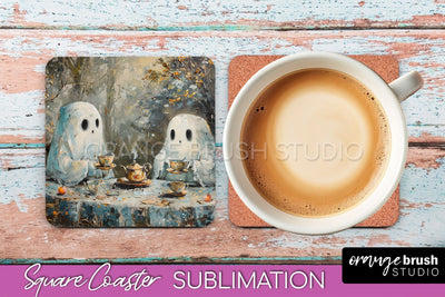 Ghost Coaster - Halloween Square Coaster Sublimation Design Sublimation OrangeBrushStudio 