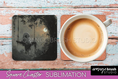 Ghost Coaster - Halloween Square Coaster Sublimation Design Sublimation OrangeBrushStudio 