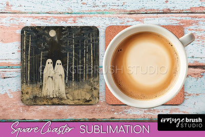 Ghost Coaster - Halloween Square Coaster Sublimation Design Sublimation OrangeBrushStudio 