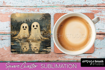 Ghost Coaster - Halloween Square Coaster Sublimation Design Sublimation OrangeBrushStudio 