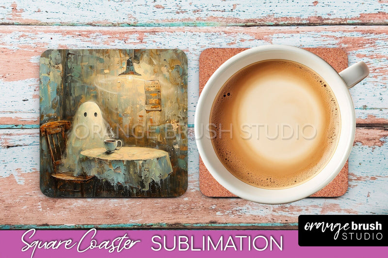 Ghost Coaster - Halloween Square Coaster Sublimation Design Sublimation OrangeBrushStudio 