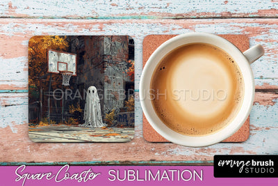 Ghost Coaster - Halloween Square Coaster Sublimation Design Sublimation OrangeBrushStudio 