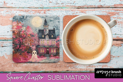 Ghost Coaster - Halloween Square Coaster Sublimation Design Sublimation OrangeBrushStudio 