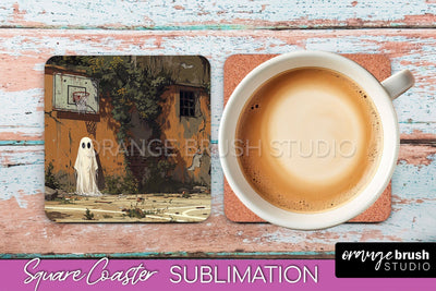 Ghost Coaster - Halloween Square Coaster Sublimation Design Sublimation OrangeBrushStudio 