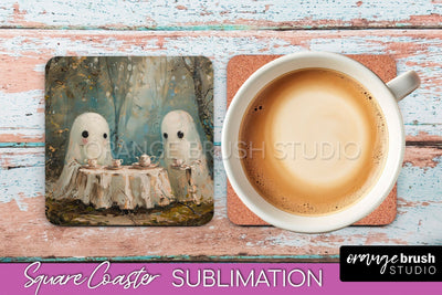 Ghost Coaster - Halloween Square Coaster Sublimation Design Sublimation OrangeBrushStudio 