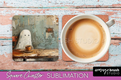 Ghost Coaster - Halloween Square Coaster Sublimation Design Sublimation OrangeBrushStudio 