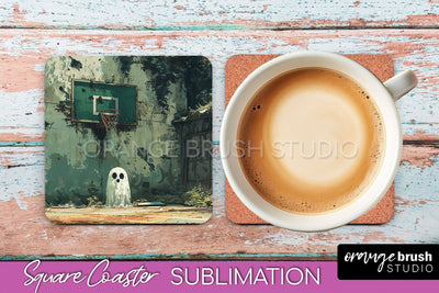 Ghost Coaster - Halloween Square Coaster Sublimation Design Sublimation OrangeBrushStudio 