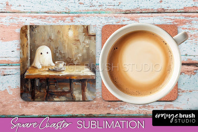 Ghost Coaster - Halloween Square Coaster Sublimation Design Sublimation OrangeBrushStudio 