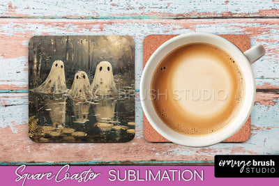 Ghost Coaster - Halloween Square Coaster Sublimation Design Sublimation OrangeBrushStudio 