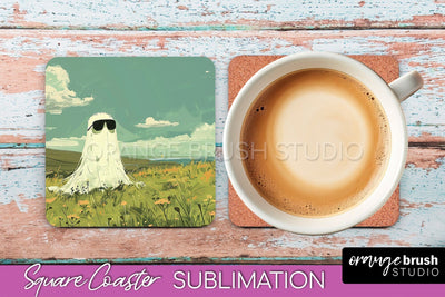Ghost Coaster - Halloween Square Coaster Sublimation Design Sublimation OrangeBrushStudio 