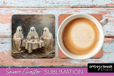 Ghost Coaster - Halloween Square Coaster Sublimation Design Sublimation OrangeBrushStudio 